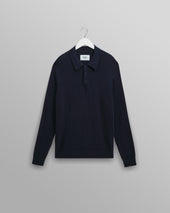 Oban - Navy Diamond Stripe Knitted Polo