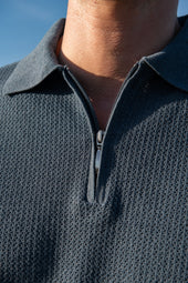 Ocean Textured Knit Polo With Zip Made In Italy