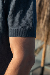Ocean Textured Knit Polo With Zip Made In Italy