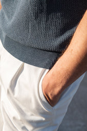 Ocean Textured Knit Polo With Zip Made In Italy