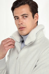 Off White Mink Collar Bomber Made In Italy