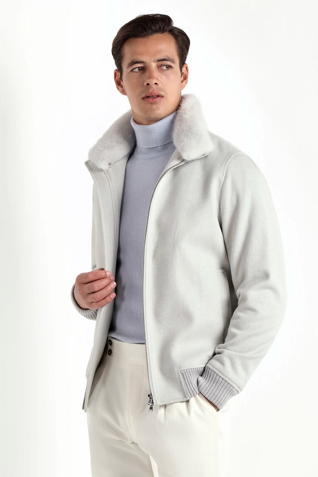 Off-white mink collar bomber - Made in Italy