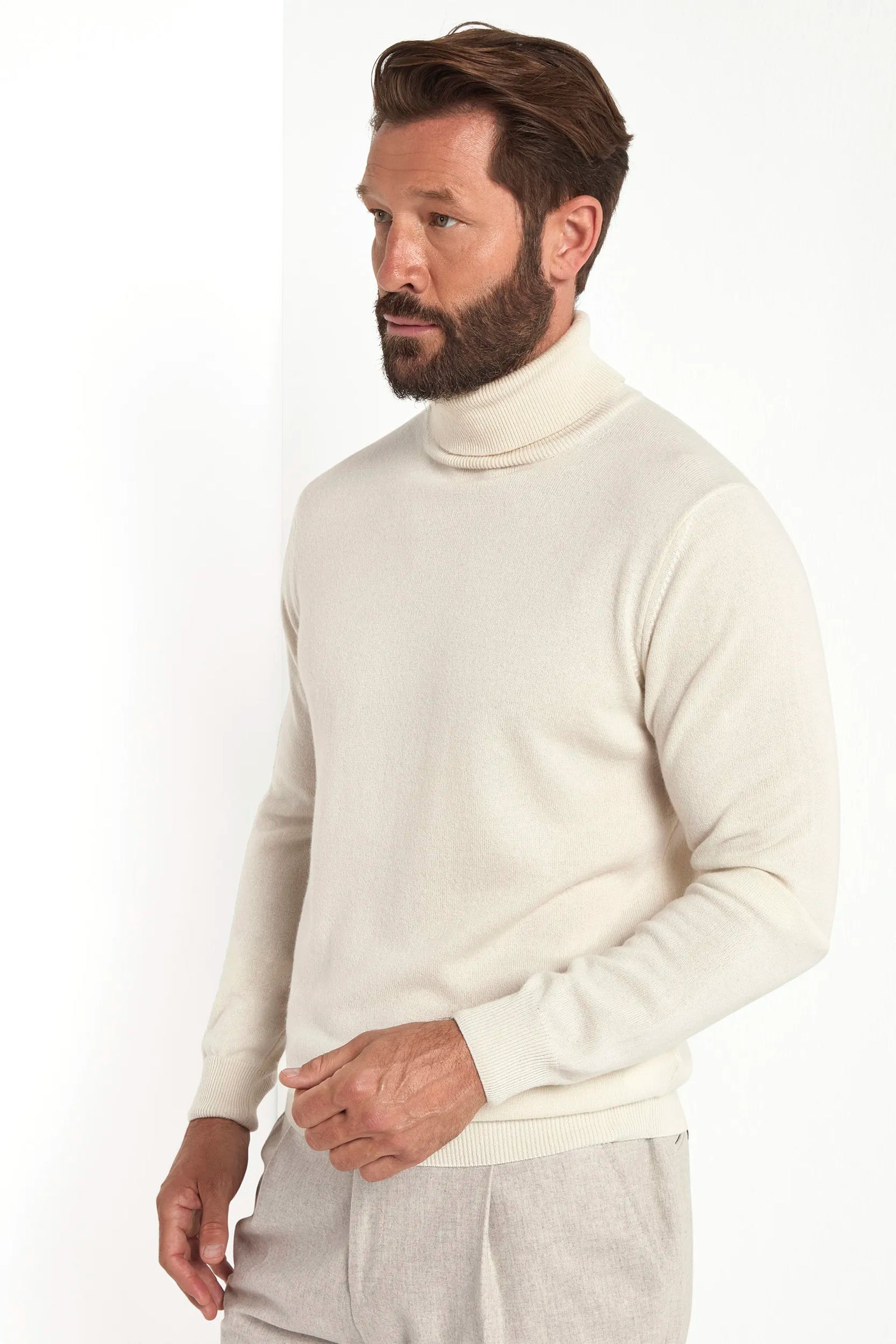 Off White Cashmere Turtleneck Made In Italy