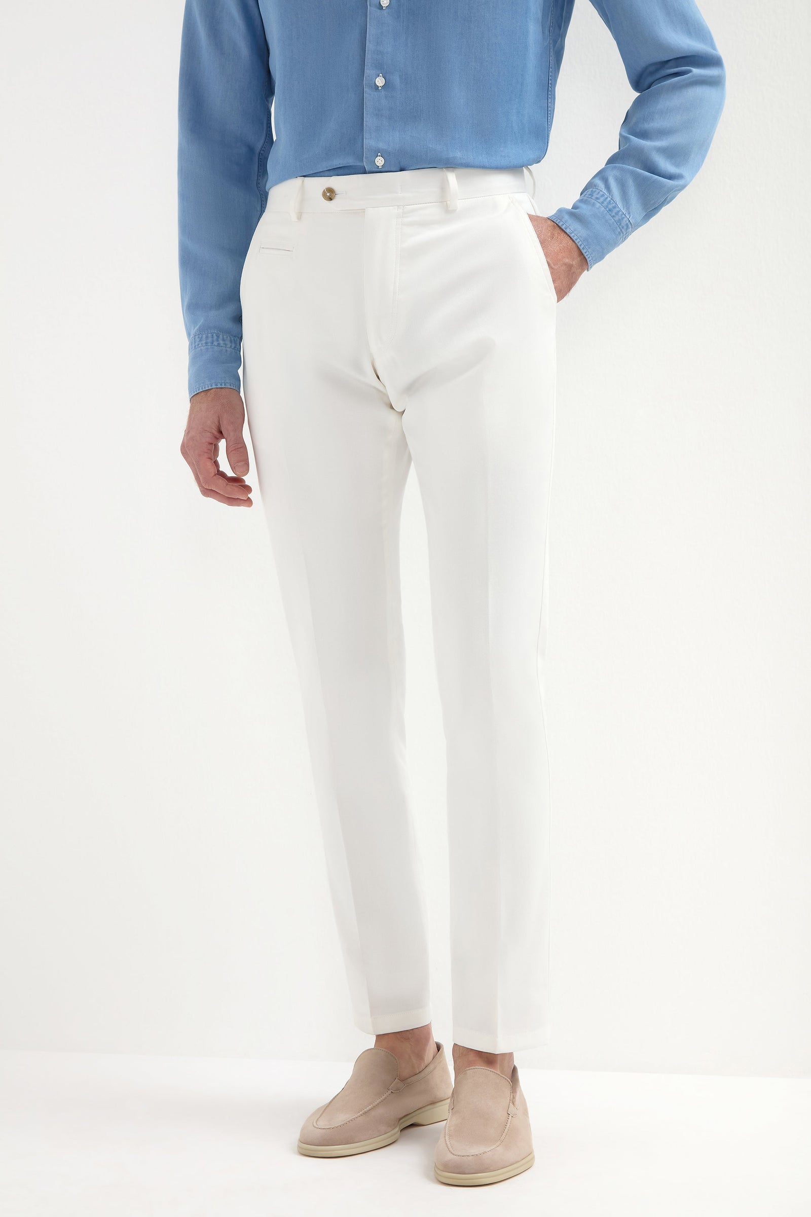 Off White Cotton Garda Trousers Made In Italy