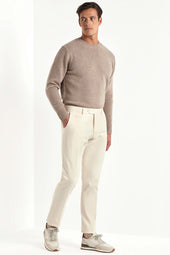 Off White Cotton And Cashmere Garda Trousers Made In Italy