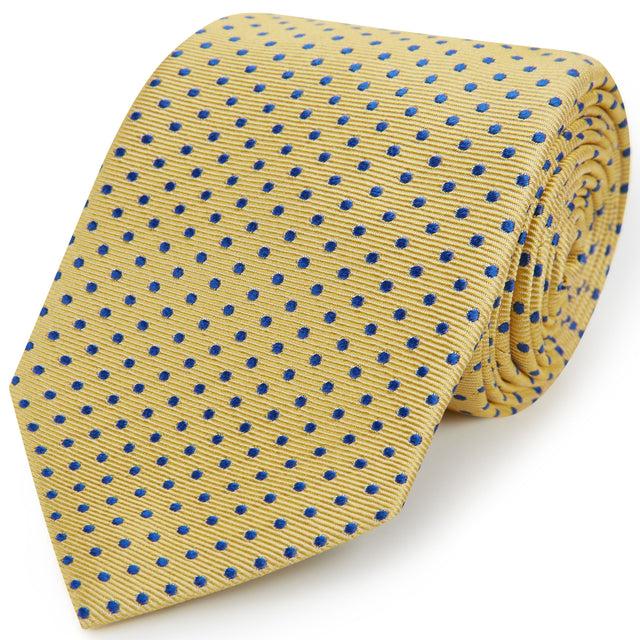 Yellow Navy Small Spot Twill Woven Silk Tie