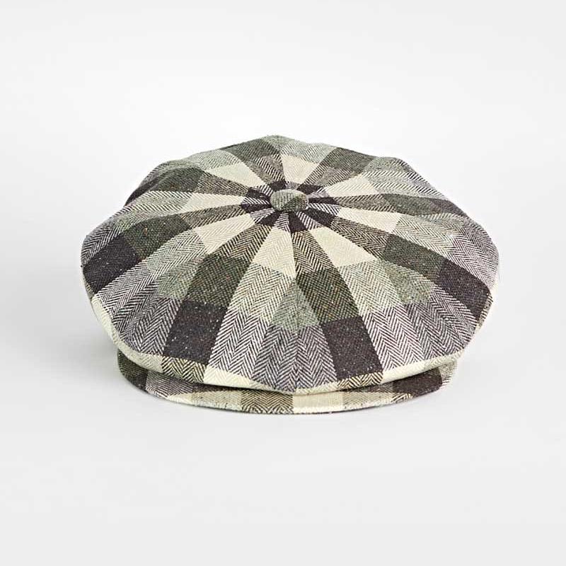 Brown Large Check Cotton Silk Gatsby Cap