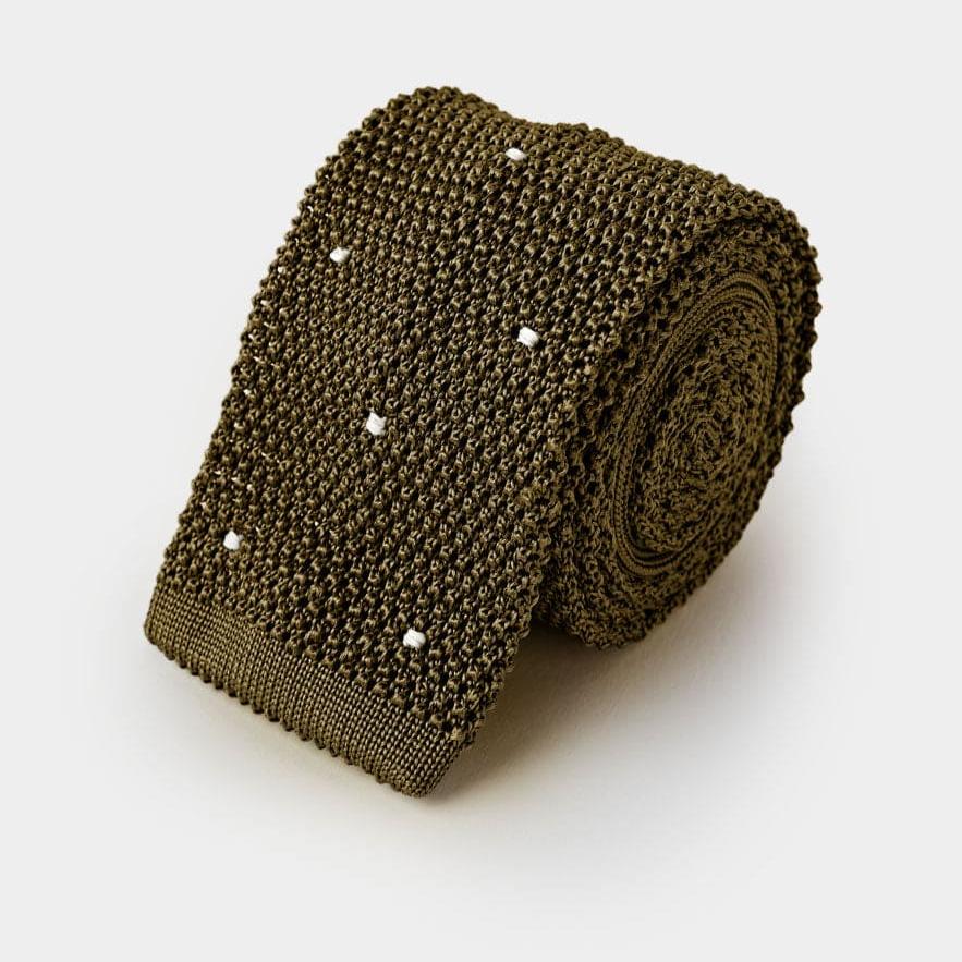 Green White Spot Knitted Silk Tie