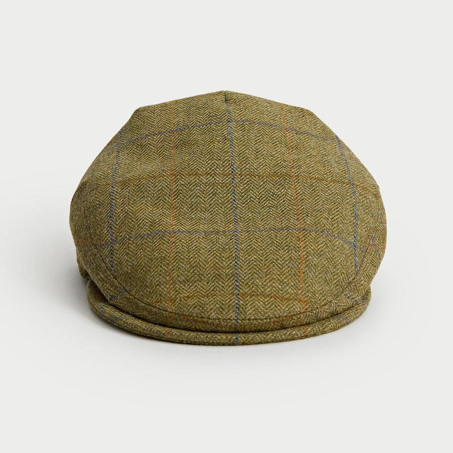 Olive Square Check Herringbone Wool Flat Cap
