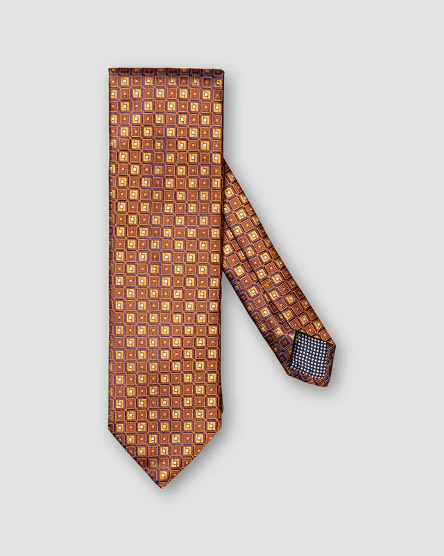 Orange Seidenkrawatte mit geometrischem Muster