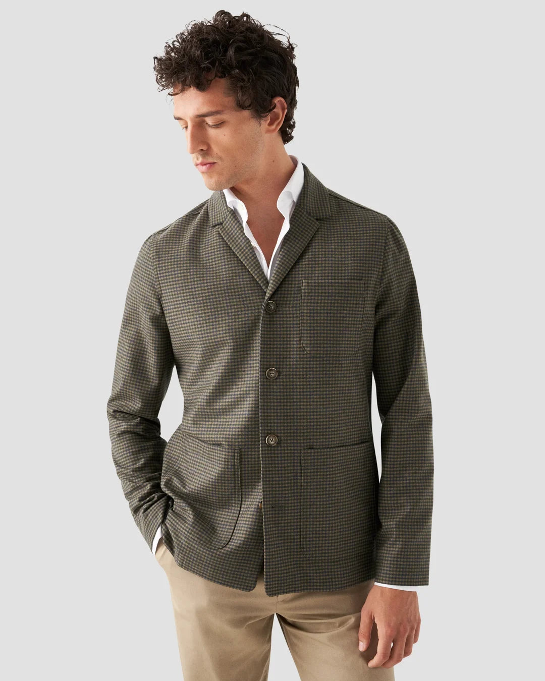 Green Checked Wool Cashmere Flannel Overshirt Eton