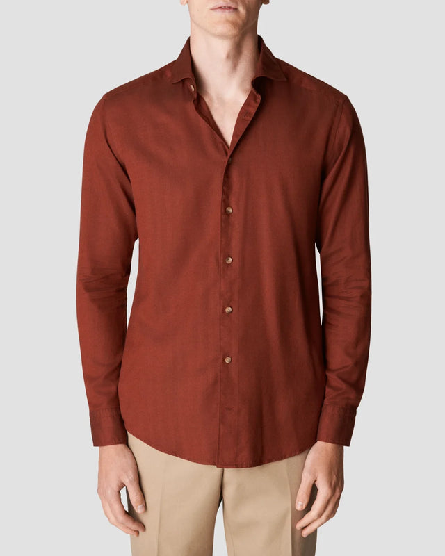 Red Herringbone Flannel Shirt - Eton