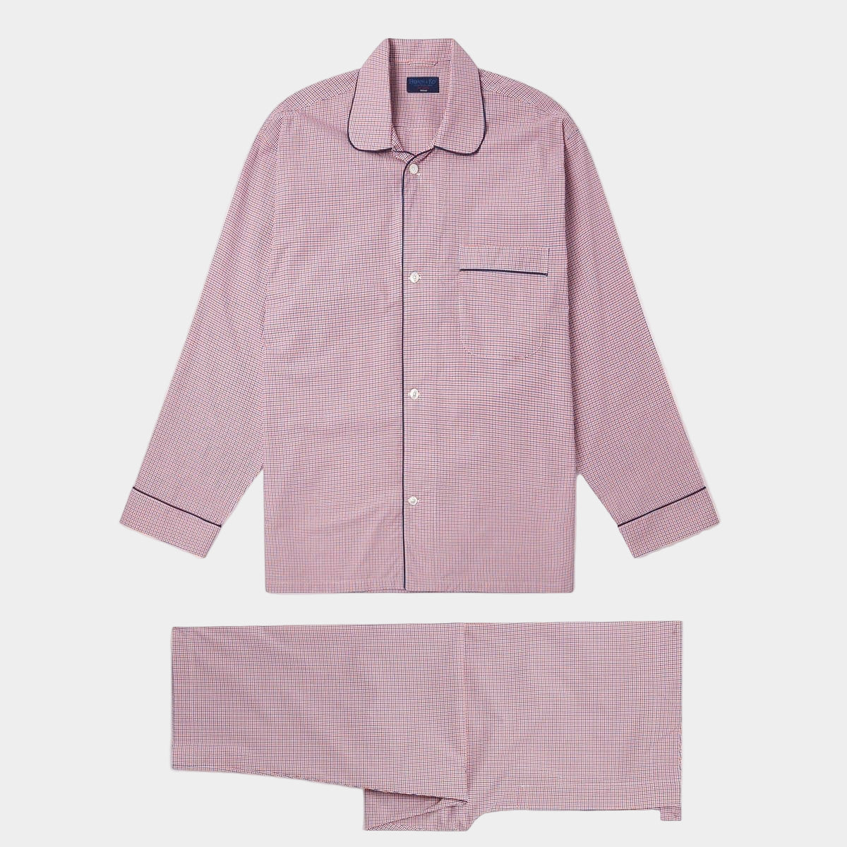 Navy Graph Overcheck Cotton Pyjamas With Navy Piping