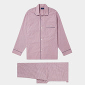 Orange & Navy Graph Overcheck Cotton Pyjamas With Navy Piping