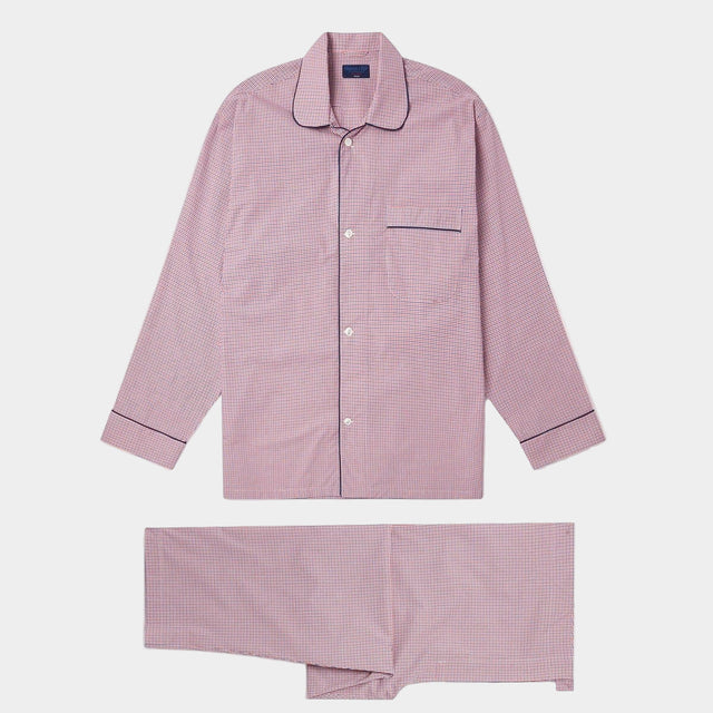 Orange & Navy Graph Overcheck Cotton Pyjamas With Navy Piping