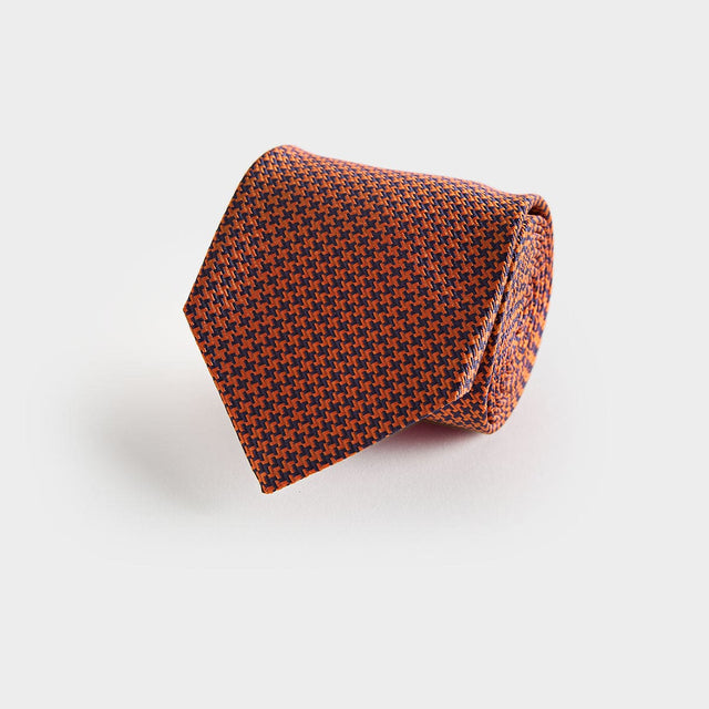 Orange & Navy Houndstooth Silk Tie
