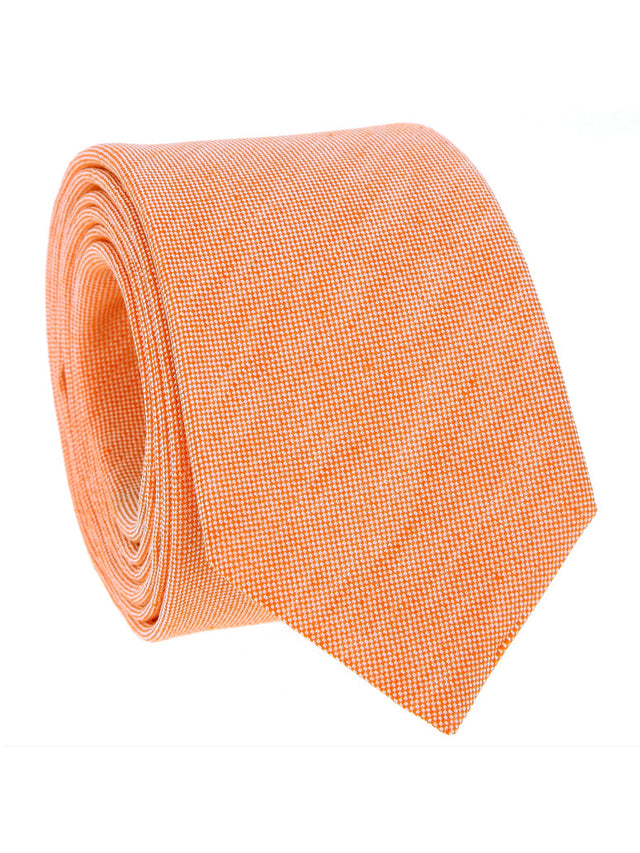 Orange tie in basket weave linen and silk Bergame