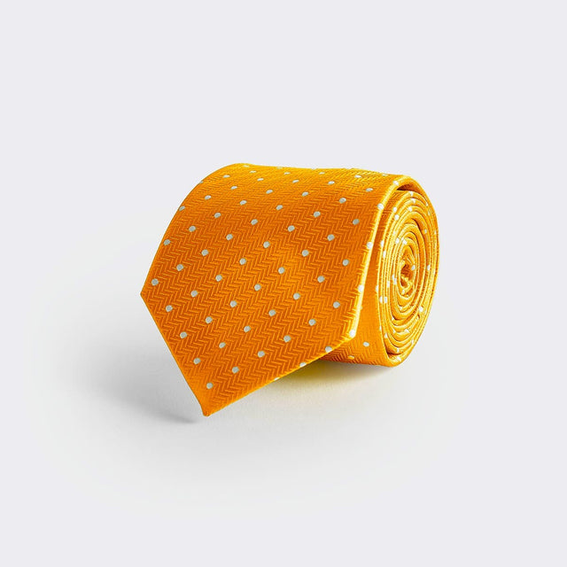Orange & White Spot Herringbone Silk Tie