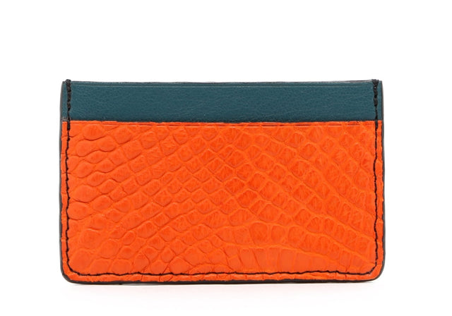Mini Card Wallet - Orange / Dark Aqua - Alligator - Black Edges