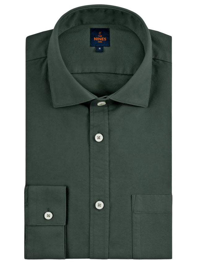 Organic oxford shark collar shirt - Thyme green