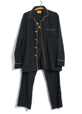 PAJAMA SUIT | Two Ply Oxford Weave | Black Pinstripe
