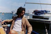 Blue Mogganer Harbourmaster Glenugie Chunky Shawl Cardigan -Sanday Camel