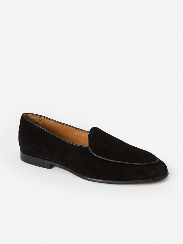 Black Solid Oskar Suede Belgian Loafers | Men's Shoes | J.McLaughlin