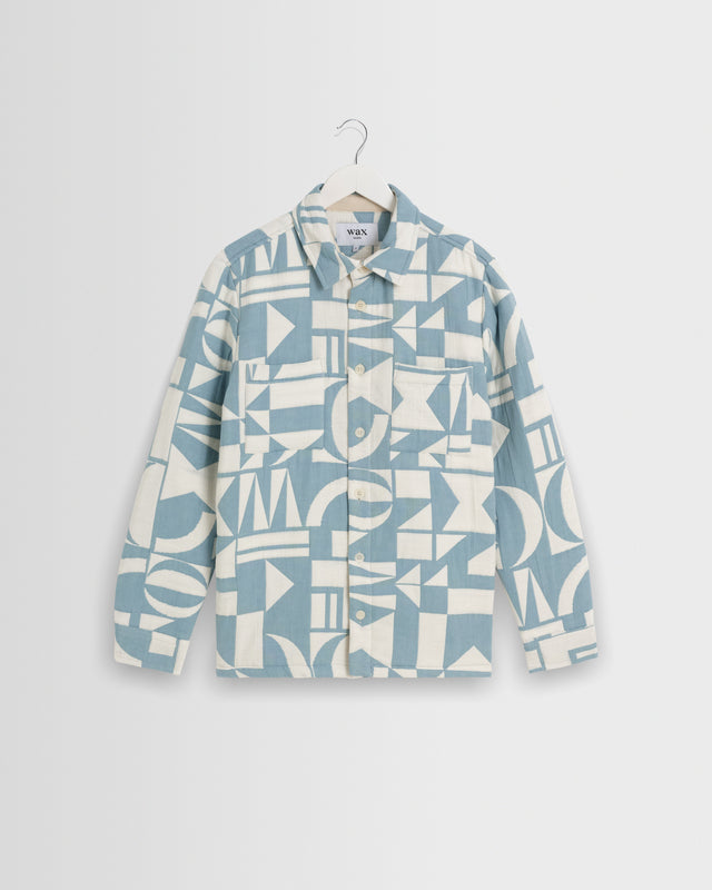 Otto - Light Blue And Ecru Quilted Jacquard Overshirt