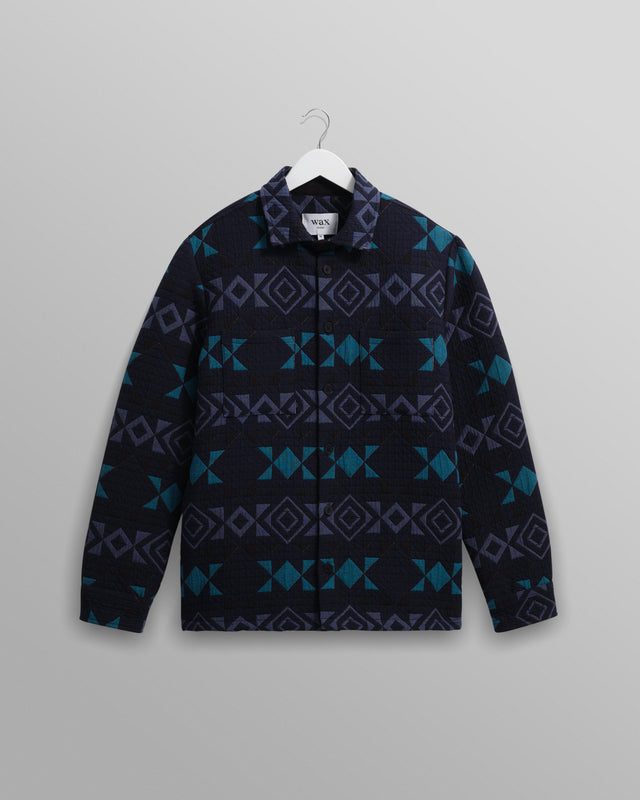 Otto - Navy And Teal Blanket Quilted Overshirt