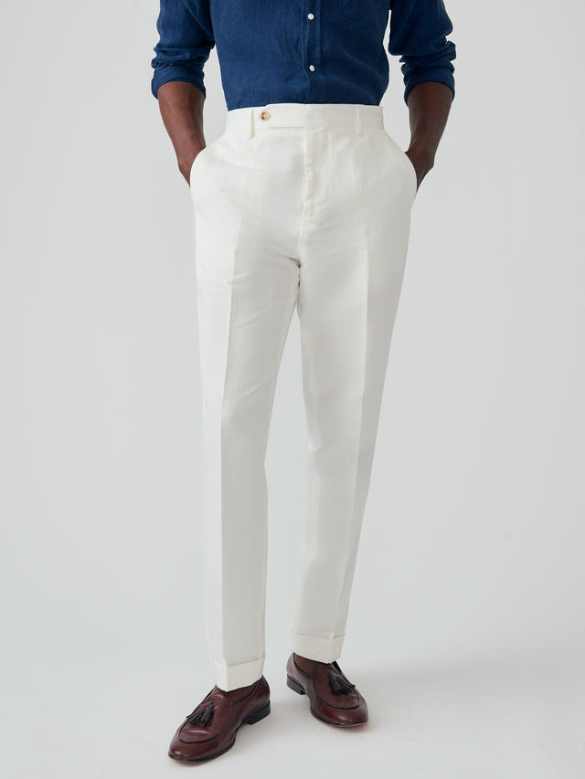 White Solid Linen Cotton Twill Oxford Pants | Men's Pants | J.McLaughlin