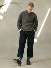 Blue Mogganer Submariner Chunky Shetland Polo Neck Sweater - Oxford Grey