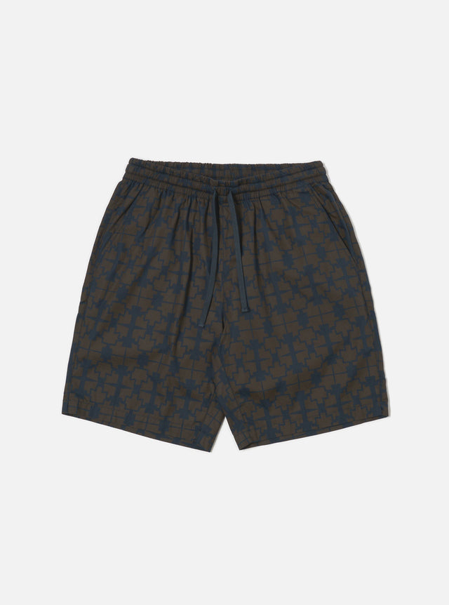 Navy Mitla Print Cotton Simple Short