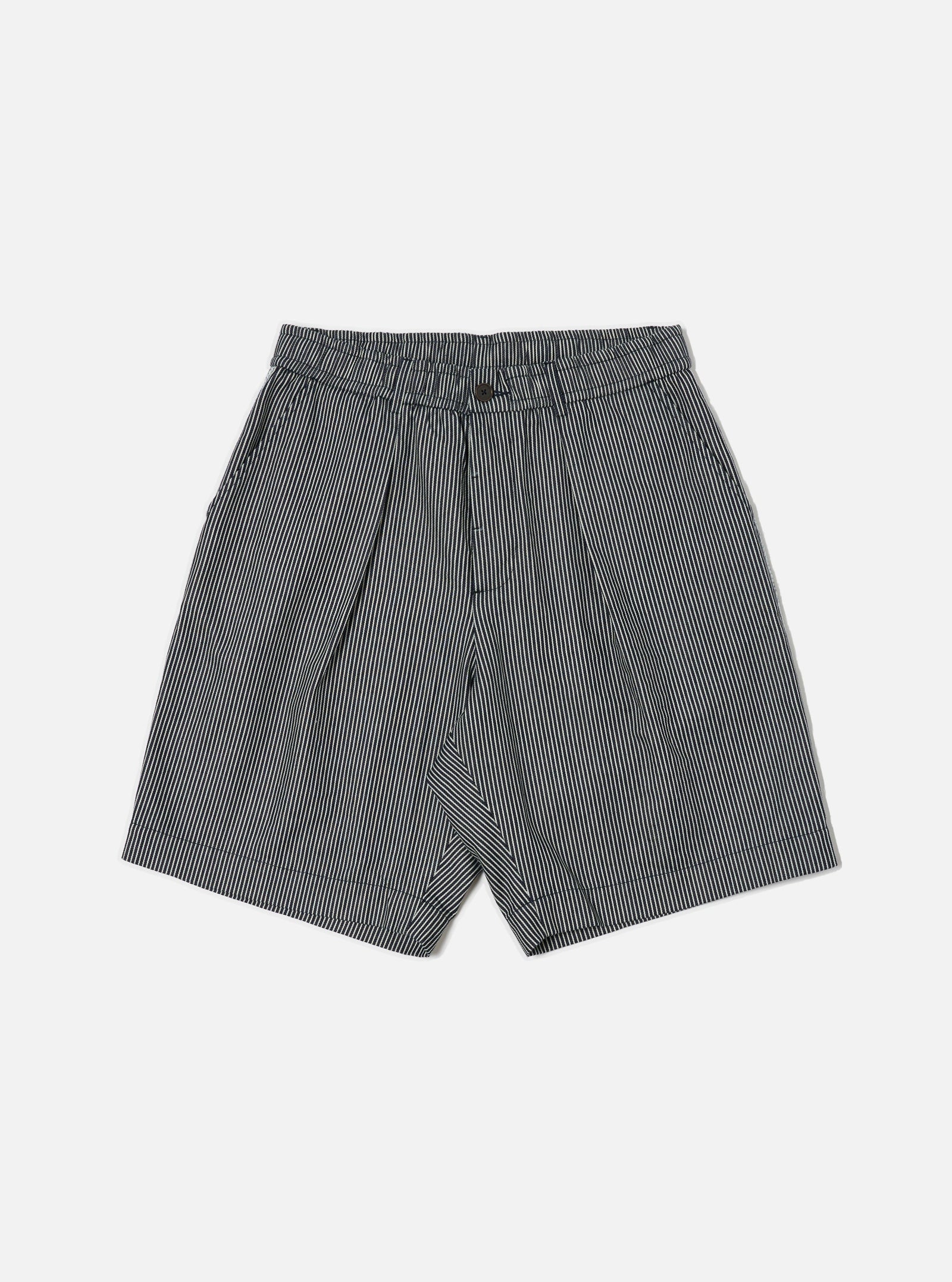 Hickory Stripe Denim Pleated Track Short