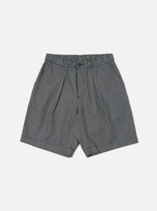 Indigo Hickory Stripe Denim Pleated Track Short