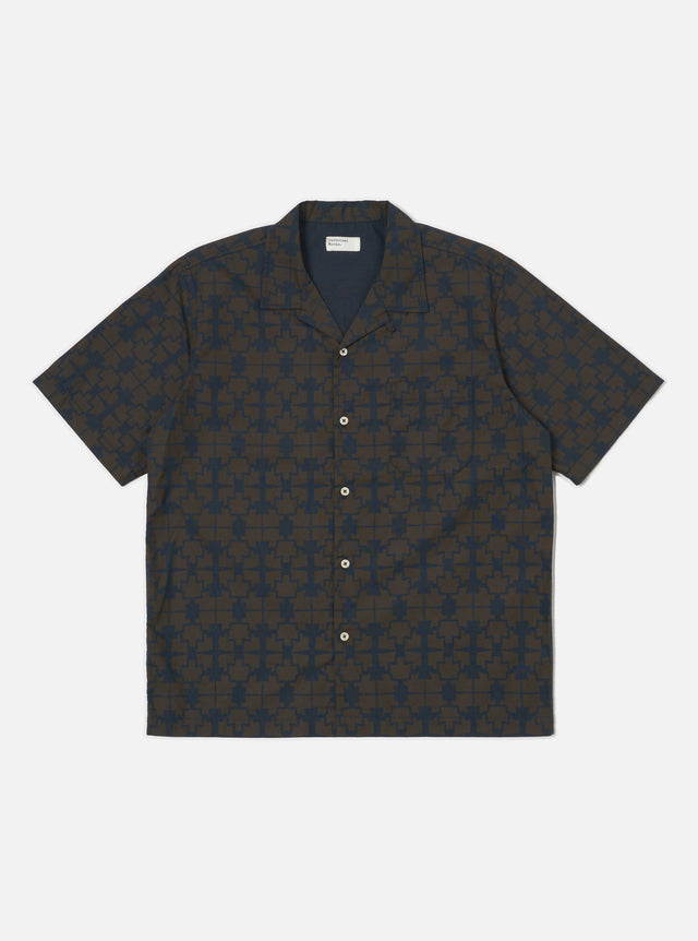 Navy Mitla Print Cotton Road Shirt