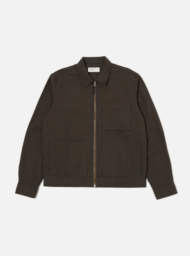 Navy Japanese Seersucker Zip Uniform Jacket