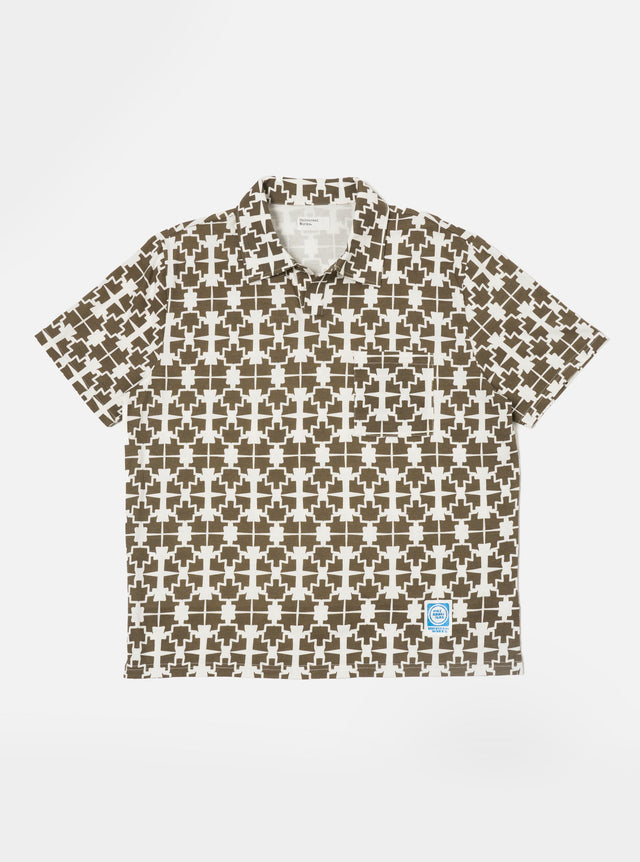 Ecru/Mud Mitla Print Jersey Newlyn Polo