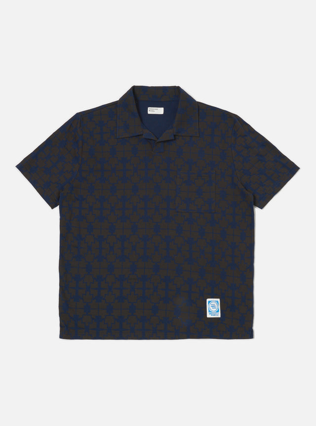Navy/Brown Mitla Print Jersey Newlyn Polo