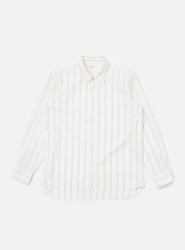 White Office Stripe Square Pocket Shirt