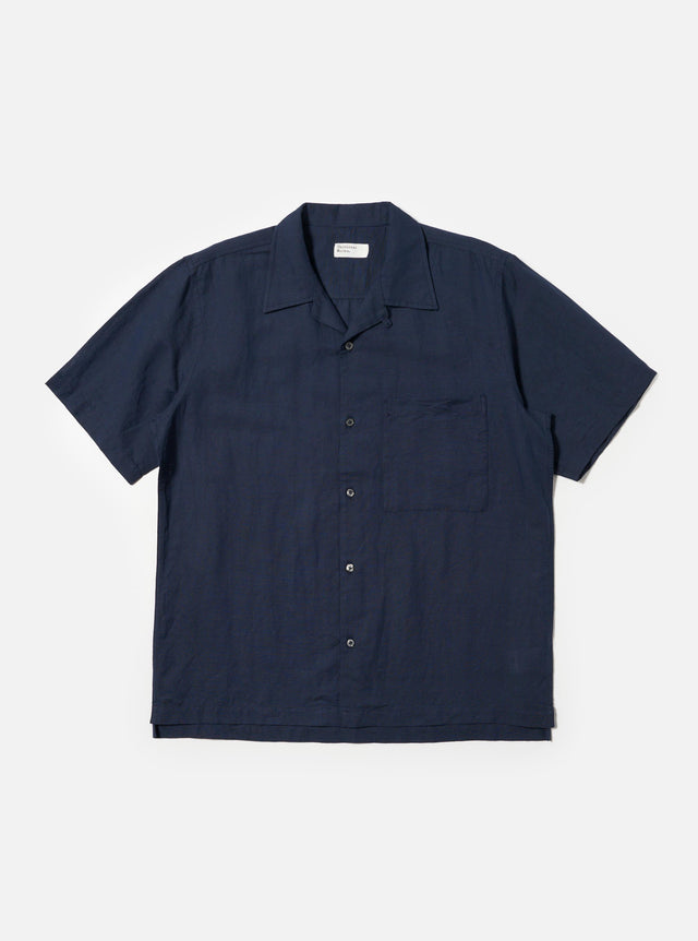 Navy Linen Cotton Shirting Camp Shirt