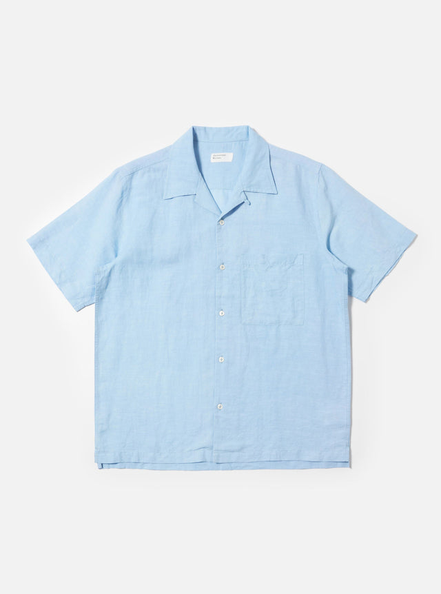Pale Blue Linen Cotton Shirting Camp Shirt