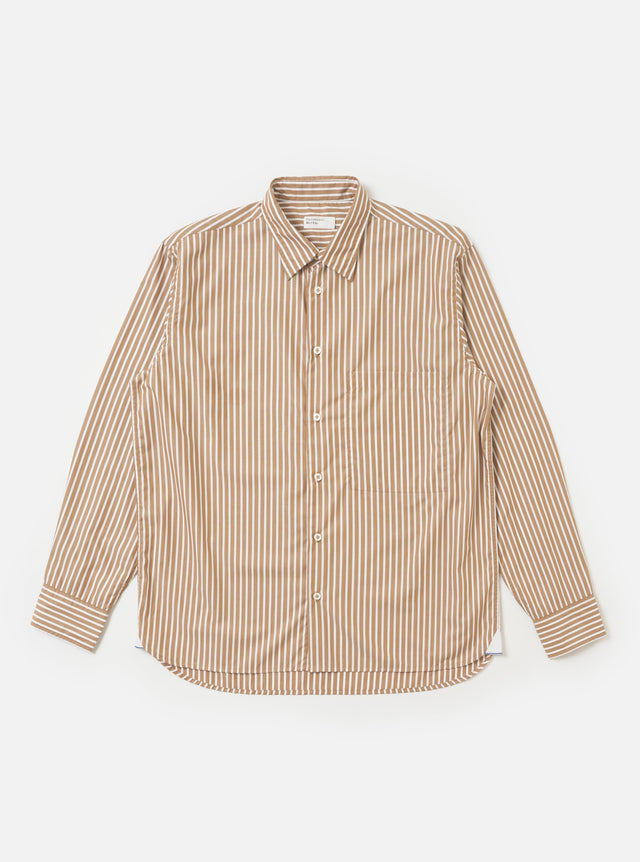 Brown/White Cotton Stripe Square Pocket Shirt