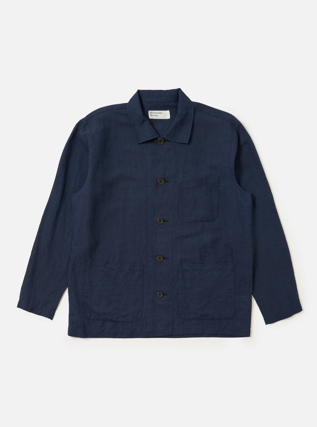 Navy Linen Cotton Shirting Bakers Overshirt