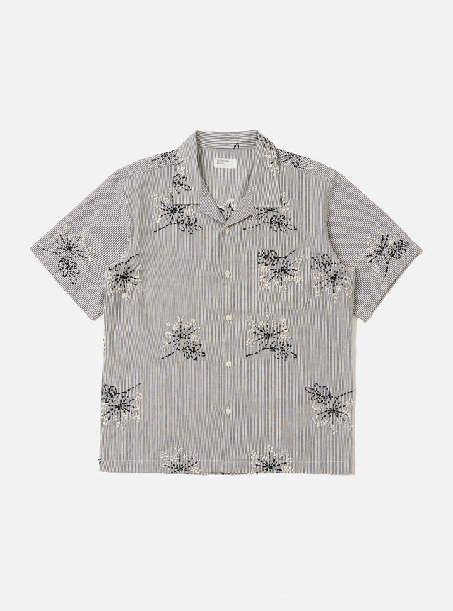 Grey Hand Embroidered Stripe Cotton Road Shirt