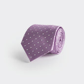 Pale Lilac & White Spot Herringbone Silk Tie