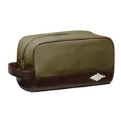 Hombre Washbag - Brown Leather and Forest Canvas with Cream Stitching