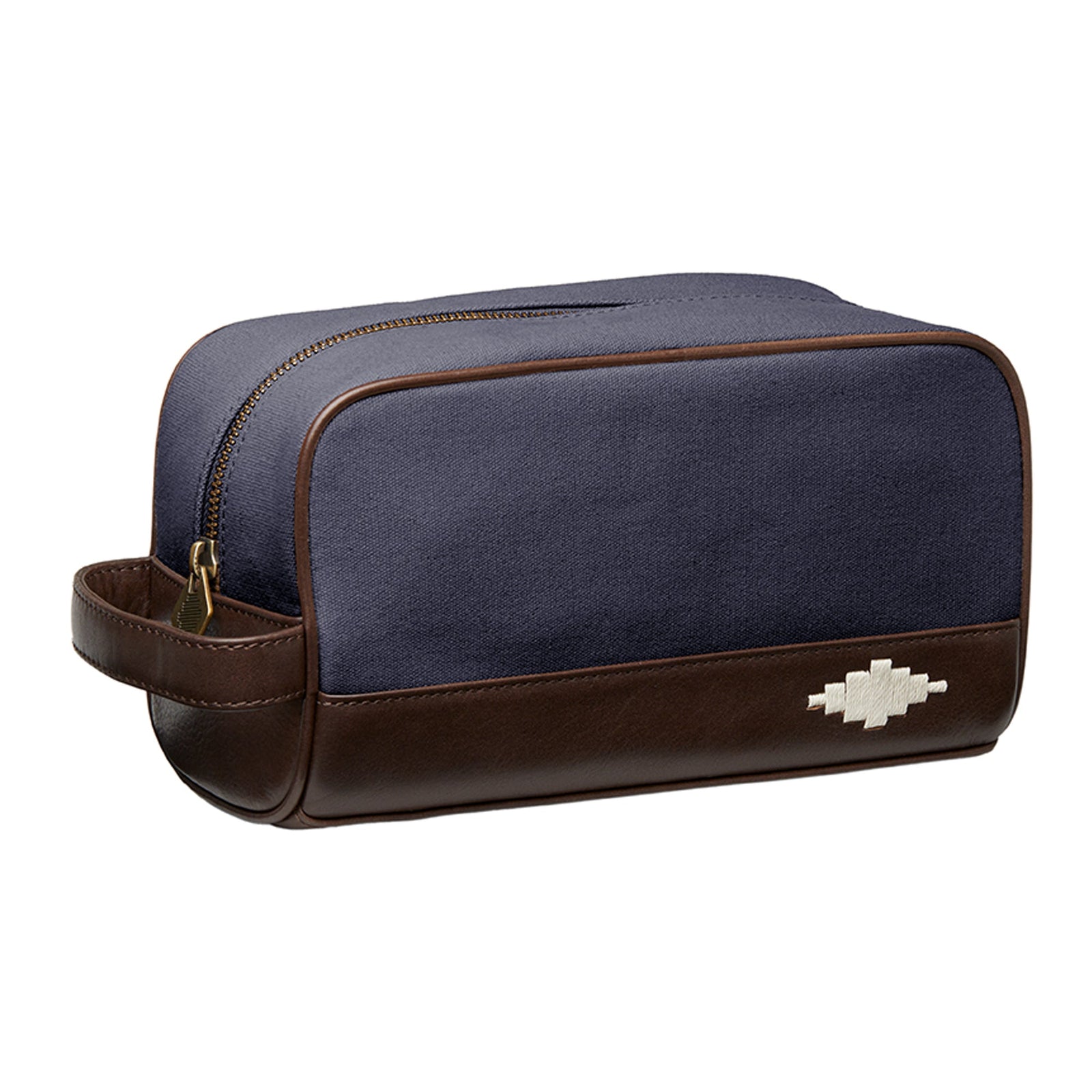 Hombre Washbag Leather And Canvas With Cream Stitching