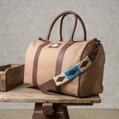 Varon Small Travel Bag Brown Leather And Sand Canvas