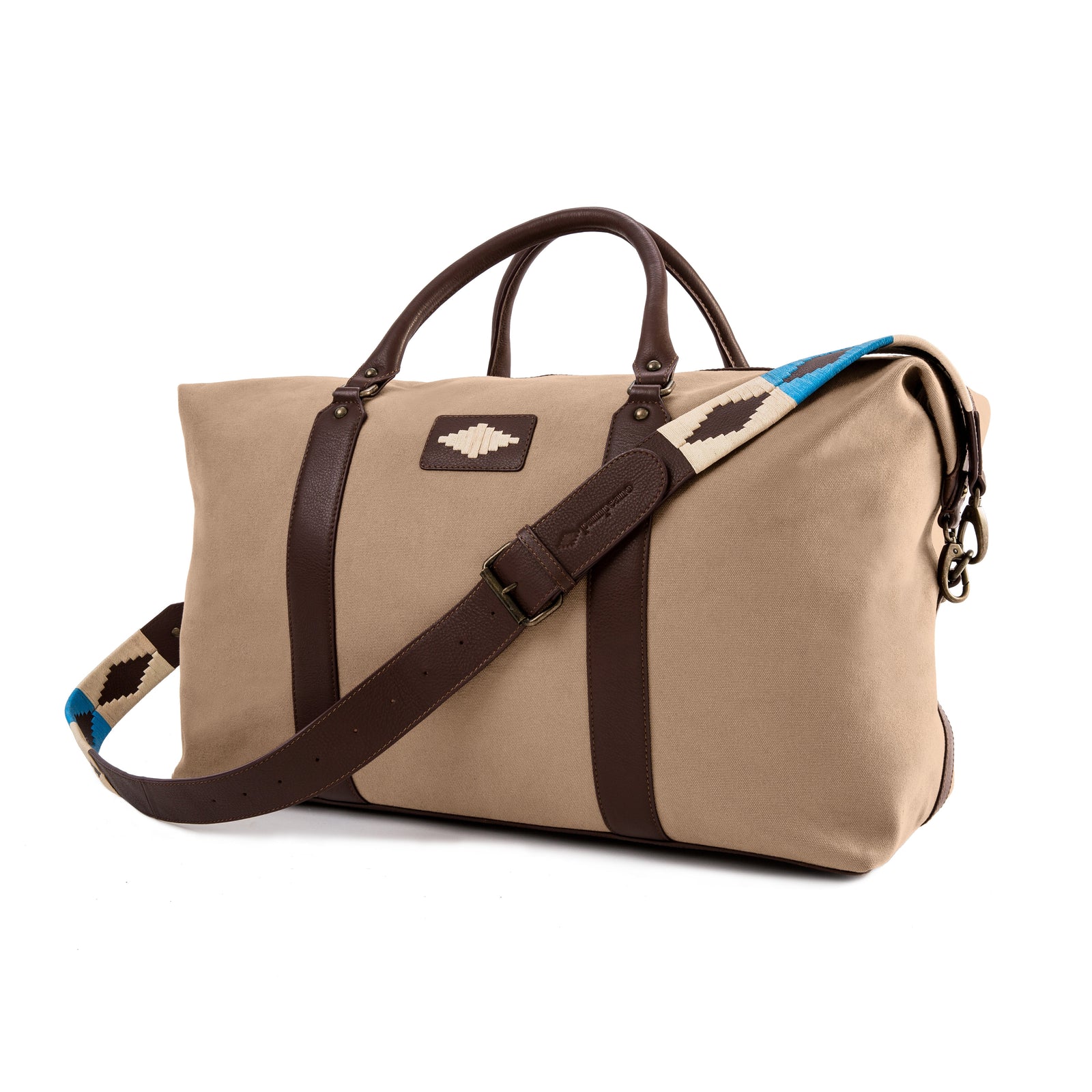 Caballero Large Travel Bag Brown Leather And Sand Canvas
