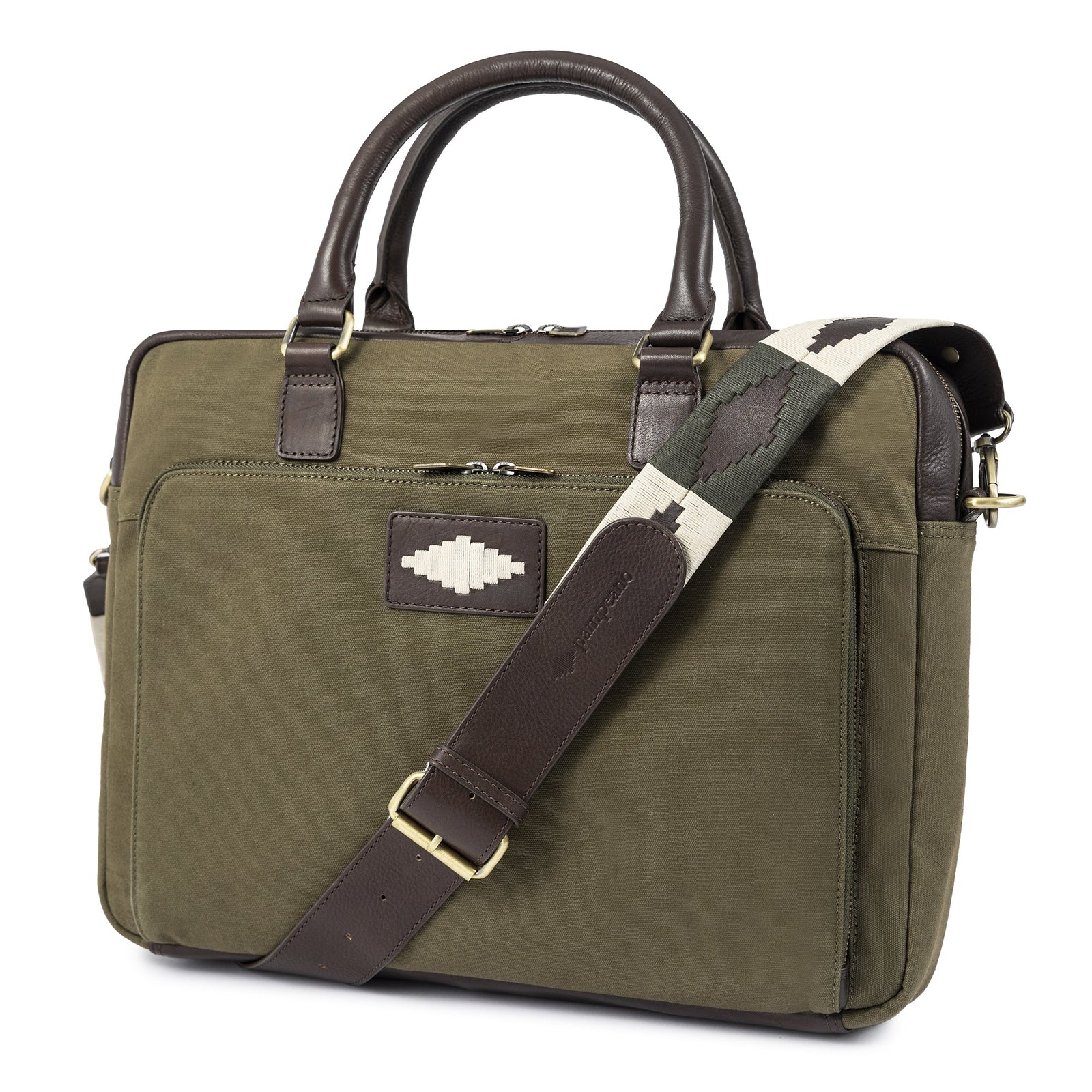 Mensajero Briefcase Leather And Forest Canvas